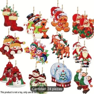 Adornos Navideños de Madera: 24 Piezas Únicas